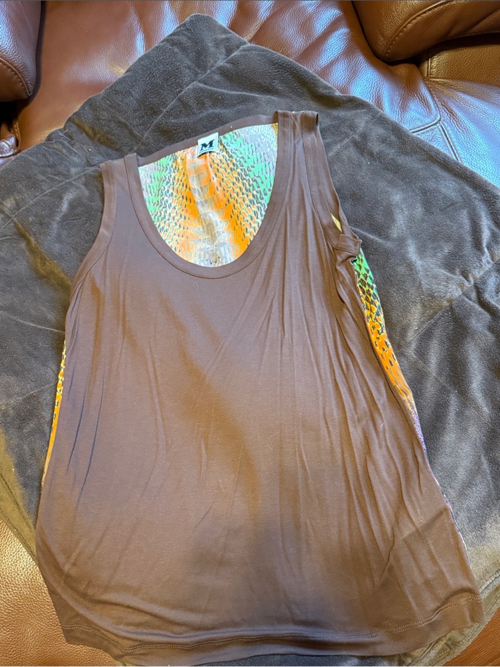 Missoni Brown Tank with Orange and Green Patterned Back